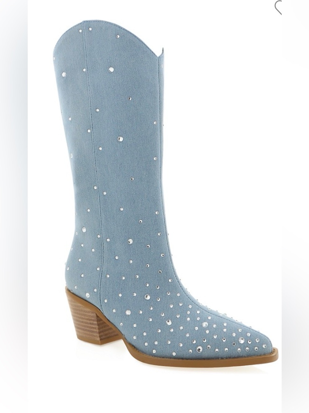 Studded Light Blue Western Mid-Calf Boot